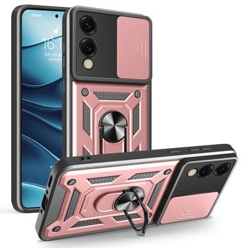 Samsung Galaxy S25 Edge Rotary Ring Hybrid Case with Camera Shield - Rose Gold