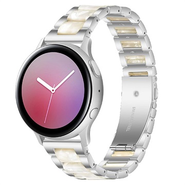 Samsung Galaxy Watch4/Watch4 Classic/Watch5/Watch6 Stainless Steel Strap - Pearl White / Silver