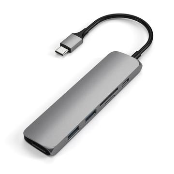 Image of SATECHI USB-C Hub Slim Multiport Adapter V2 with 60W USB C PD, 4K HDMI (60Hz), Micro/SD Card Readers, USB 3.0 - For M2/ M1 MacBook Pro/Air, M2/ M1 iPad Pro/Air, M2 Mac Mini, iMac M1 (Space Gray)