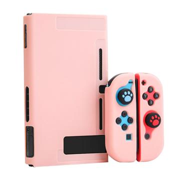 Scratch Resistant Dockable Case Set for Nintendo Switch Console Soft Silicone Joystick Protective Cover - Pink