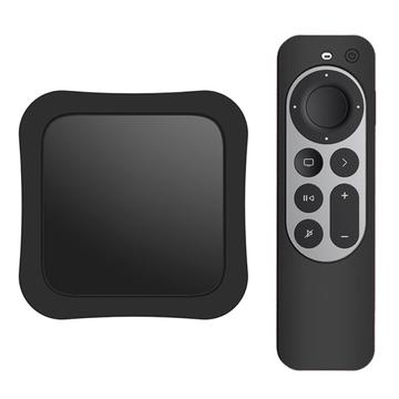 Set-top Box + Remote Controller Silicone Anti-drop Protective Covers Set for Apple TV 4K 2021 - Black