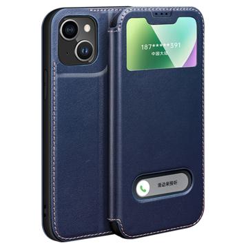 Dual View iPhone 14 Flip Leather Case - Blue