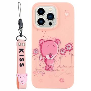 Kiss Series iPhone 14 Pro TPU Case with Strap - Bear