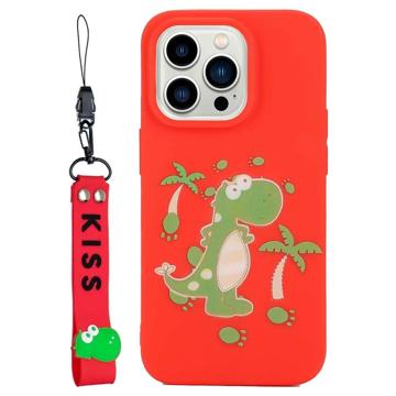 Kiss Series iPhone 14 Pro TPU Case with Strap - Dinosaur
