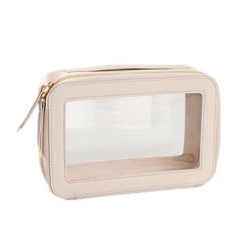 Single Layer Transparent Makeup Bag Waterproof PU Leather Cosmetic Bag - Beige