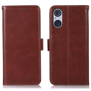 Sony Xperia 5 V Wallet Leather Case with Kickstand - Brown