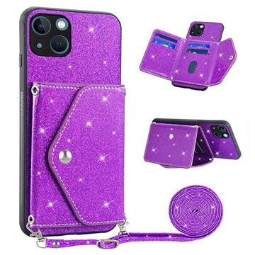 Stardust iPhone 14 Case with Card Holder - Purple