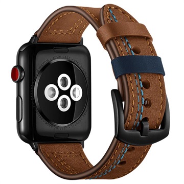 Apple Watch Series 9/8/SE (2022)/7/SE/6/5/4/3/2/1 Stitched Leather Strap - 41mm/40mm/38mm - Brown
