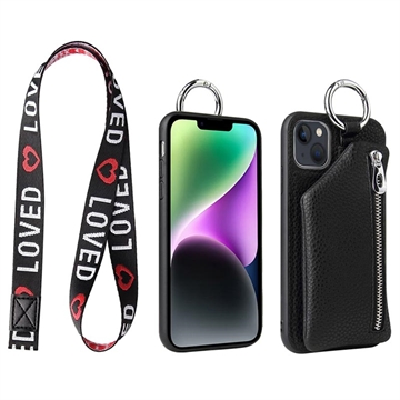 Strap Series iPhone 14 Case with Detachable Wallet - Black