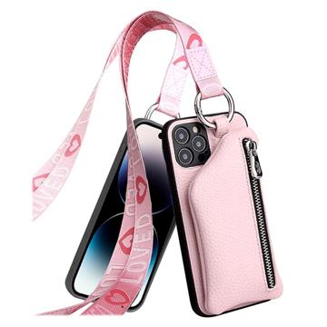 Strap Series iPhone 14 Pro Case with Detachable Wallet - Pink