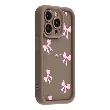 iPhone 14 Pro Stylish Shockproof TPU Case with Raised Edges - Brown / Bow