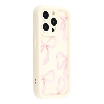 iPhone 14 Pro Stylish Shockproof TPU Case with Raised Edges - White / Big Bow