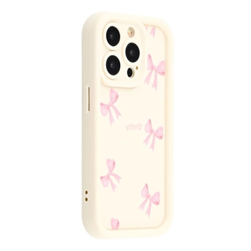 iPhone 15 Pro Max Stylish Shockproof TPU Case with Raised Edges - White / Bow