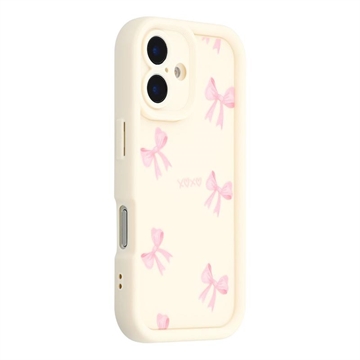 iPhone 16 Plus Stylish Shockproof TPU Case with Raised Edges - White / Bow