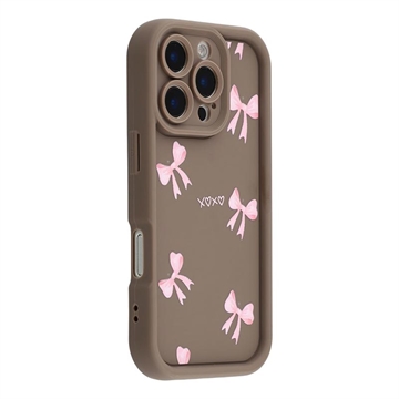 iPhone 16 Pro Max Stylish Shockproof TPU Case with Raised Edges - Brown / Bow