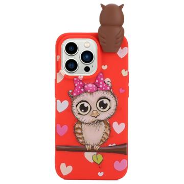 3D Figure Series iPhone 14 Pro TPU Case - Red / Owl