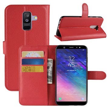 Samsung Galaxy A6+ (2018) Wallet Case with Stand - Red