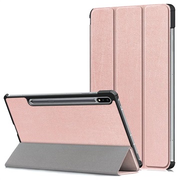 Tri-Fold Series Samsung Galaxy Tab S7 FE Smart Folio Case - Rose Gold
