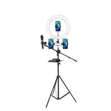 UN-700 10’’ LED Ring Light with Tripod Stand Sound Card Tray and 3 Phone Holders for Selfie YouTube Video Photography Makeup