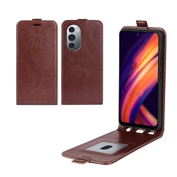 Motorola Edge 30 Ultra Vertical Flip Case with Card Holder - Brown