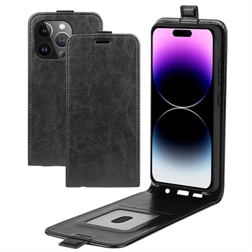iPhone 15 Pro Vertical Flip Case with Card Slot - Black