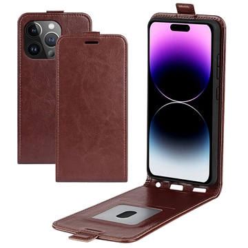 iPhone 15 Pro Vertical Flip Case with Card Slot - Brown