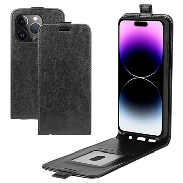 iPhone 15 Pro Max Vertical Flip Case with Card Slot - Black