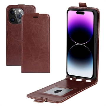 iPhone 15 Pro Max Vertical Flip Case with Card Slot - Brown