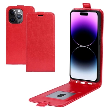 iPhone 15 Pro Max Vertical Flip Case with Card Slot - Red