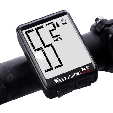 WEST BIKING MTB Road Bike Computer Screen Backlight Waterproof Wireless Multi-function Cycling Speedometer - Black