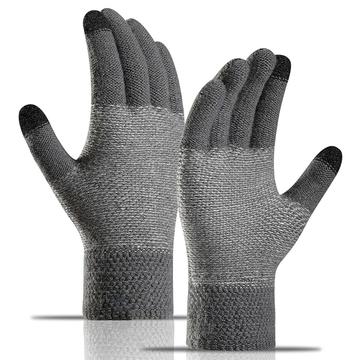 WM 1 Pair Unisex Knitted Warm Gloves Touch Screen Stretchy Mittens Knit Lining Gloves - Grey