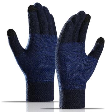 WM 1 Pair Unisex Knitted Warm Gloves Touch Screen Stretchy Mittens Knit Lining Gloves - Navy Blue