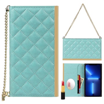 iPhone 13 Pro Max Wallet Case with Makeup Mirror - Cyan