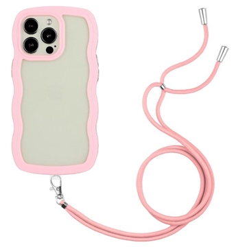 Wavy Edge iPhone 14 Pro Hybrid Case with Lanyard - Pink