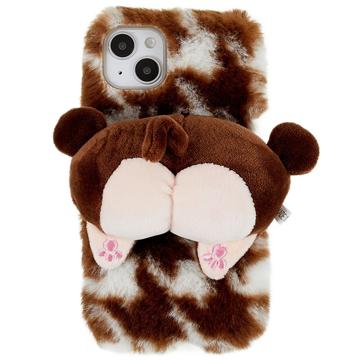 3D Plush Furry Winter iPhone 14 Plus TPU Case - Brown Corgi
