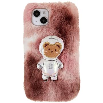 3D Plush Furry Winter iPhone 14 Plus TPU Case - Brown Bear