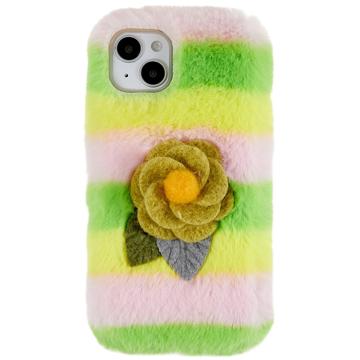 3D Plush Furry Winter iPhone 14 Plus TPU Case - Yellow Rose