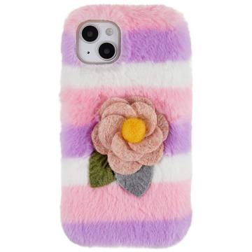 3D Plush Furry Winter iPhone 14 Plus TPU Case - Pink Rose