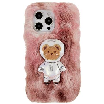 3D Plush Furry Winter iPhone 14 Pro TPU Case - Brown Bear