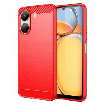 Xiaomi Poco C65/Redmi 13C Brushed TPU Case - Carbon Fiber - Red