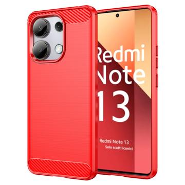 Xiaomi Redmi Note 13 4G Brushed TPU Case - Carbon Fiber - Red