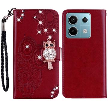 Xiaomi Redmi Note 13 4G Owl Rhinestone Wallet Case - Red