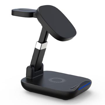 3-in-1 Premium Wireless Charging Station YF-T9 - 15W - Black