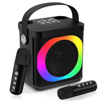 YS307 Home Karaoke Bluetooth Speaker RGB Light Loudspeaker with 2 Microphones - Black