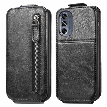 Zipper Pocket Motorola Moto G62 5G Vertical Flip Case - Black