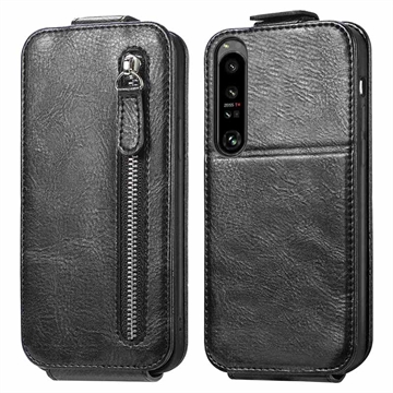 Zipper Pocket Sony Xperia 1 IV Vertical Flip Case - Black