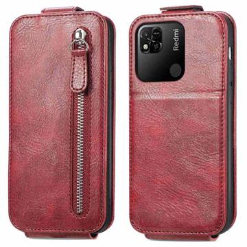 Zipper Pocket Xiaomi Redmi 10A Vertical Flip Case - Red