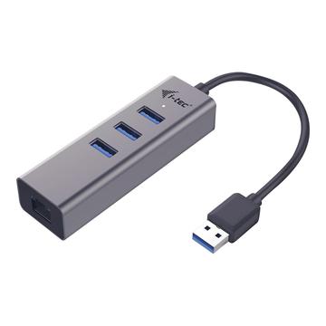 I-Tec 3-Port USB 3.0 Metal Hub + Gigabit Ethernet Adapter - Grey