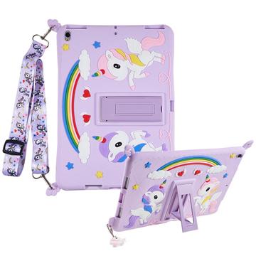 iPad 10.2 2019/2020/2021 Cute Unicorn Case with Kickstand and Strap - Purple
