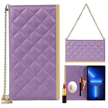 iPhone 13 Mini Wallet Case with Makeup Mirror - Purple